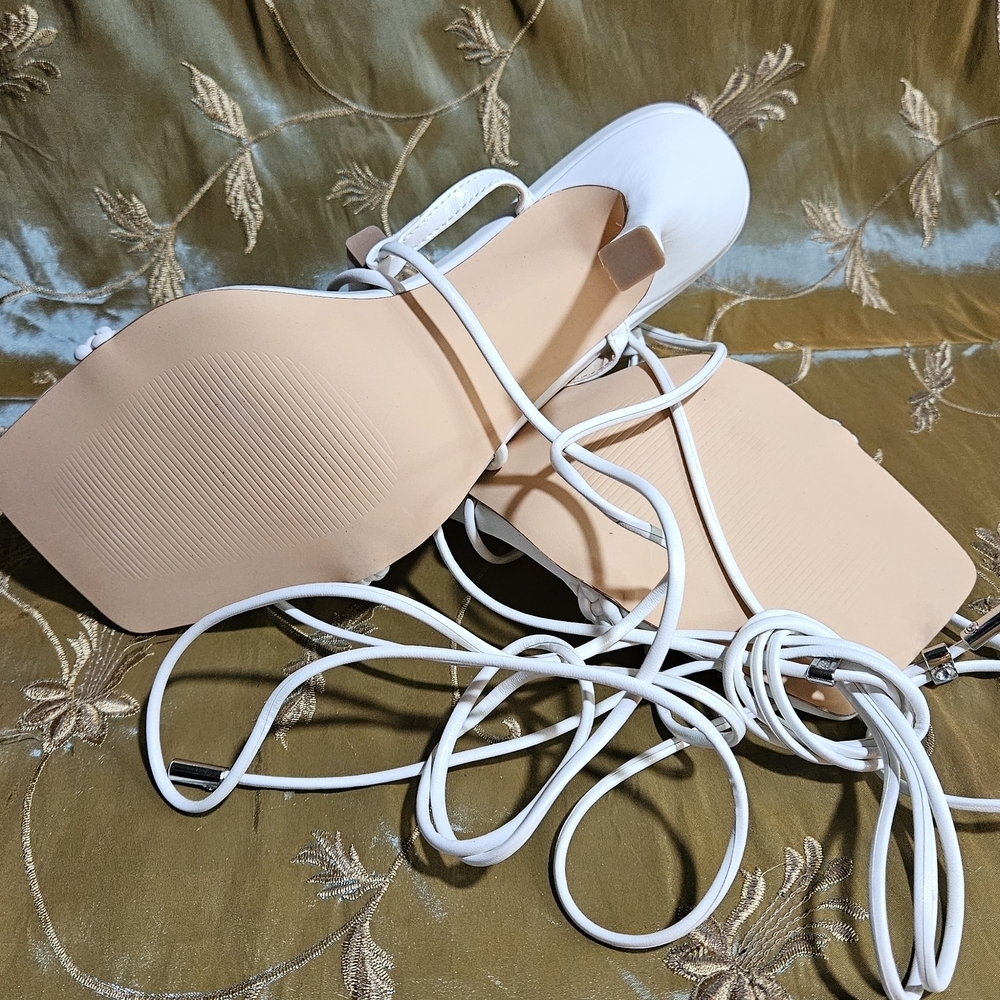 Chic White Lace-Up Heels - Picture 8 of 12